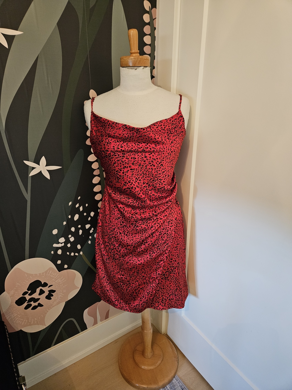 Red Animal-Print Slip Dress